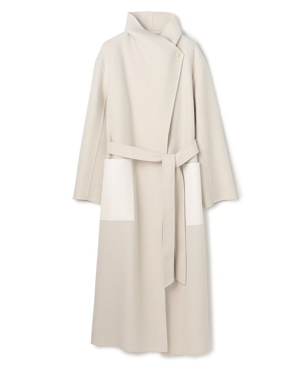 BEIGE， LEMOORE / ウールリバーフェイクレザーポケット付きコート Bone