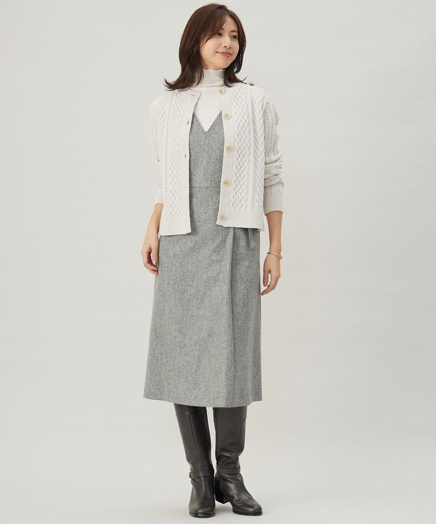 J.PRESS LADIES L 【洗える】EIGER CORD ALAN クルーネックカーディガン オフ系