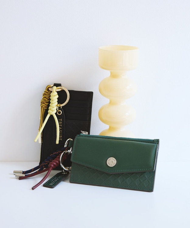 TOPKAPI 【TREASURE TOPKAPI】スムースレザー 幾何柄 フラグメントケース ダークグリーン