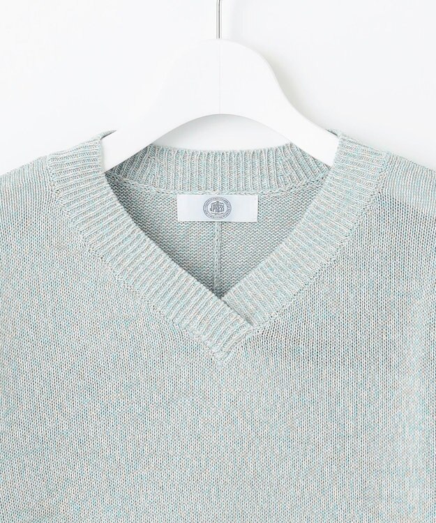 J.PRESS LADIES 【洗える】GIMA COTTON ミックスカラー Vネック ニット ミントMIX系