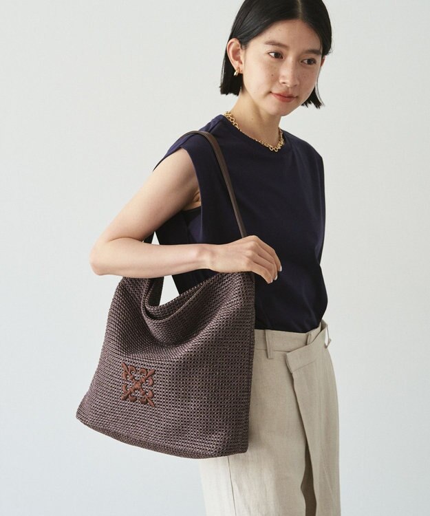 russet ナイロンラフィアワンショルダーバッグ《かごバッグ》(CE-1714) D.Brown