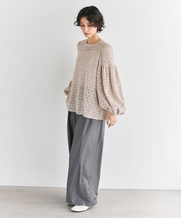 #Newans 【洗える】フィラッフィギャザースリーブブラウス ベージュ