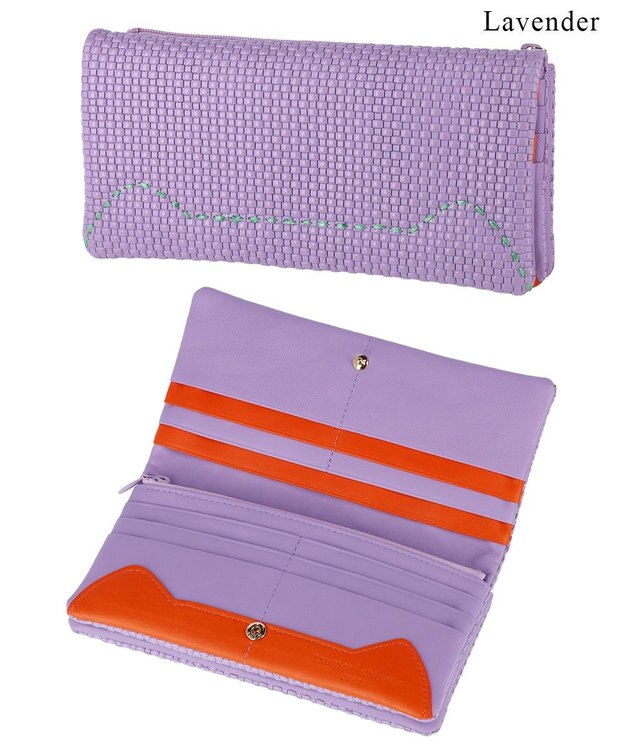 tsumori chisato CARRY エンボスメッシュ かぶせ 長財布 ねこステッチ ラベンダー