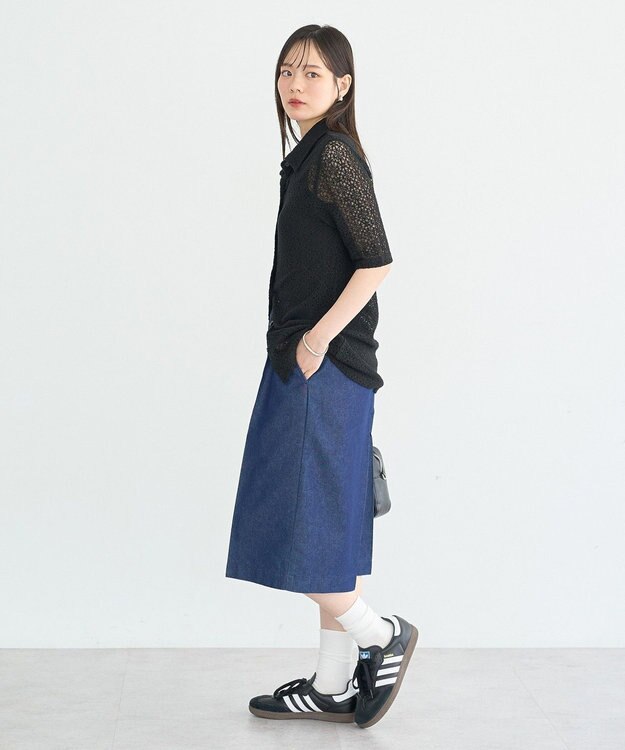 earth music&ecology ストレッチレース襟付シャツ Black