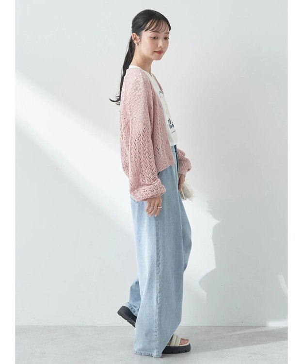 earth music&ecology ファンシーヤーンすかしニットカーディガン Pink