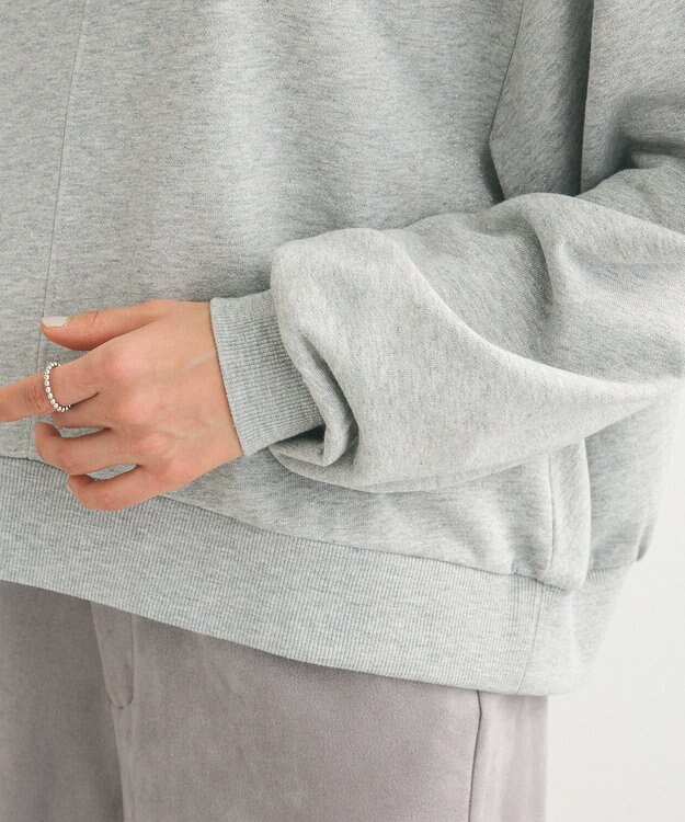 Green Parks ショート丈ラメ裏毛ボートネックプルオーバー Gray