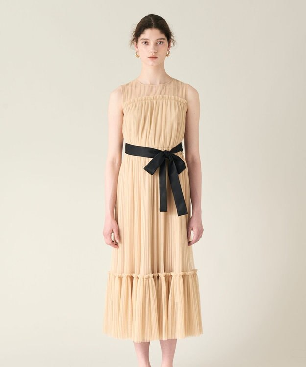 GRACE CONTINENTAL プリーツロングドレス ベージュ