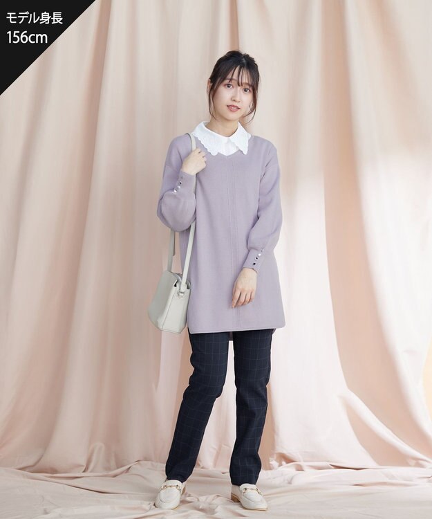 Tiaclasse L 【洗える】襟刺繍ピンタックブラウス オフホワイト