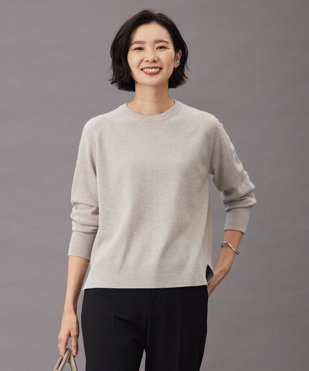J.PRESS LADIES L 【洗える】SEMI WORSTED WOOL クルーネック ニット ベージュ系