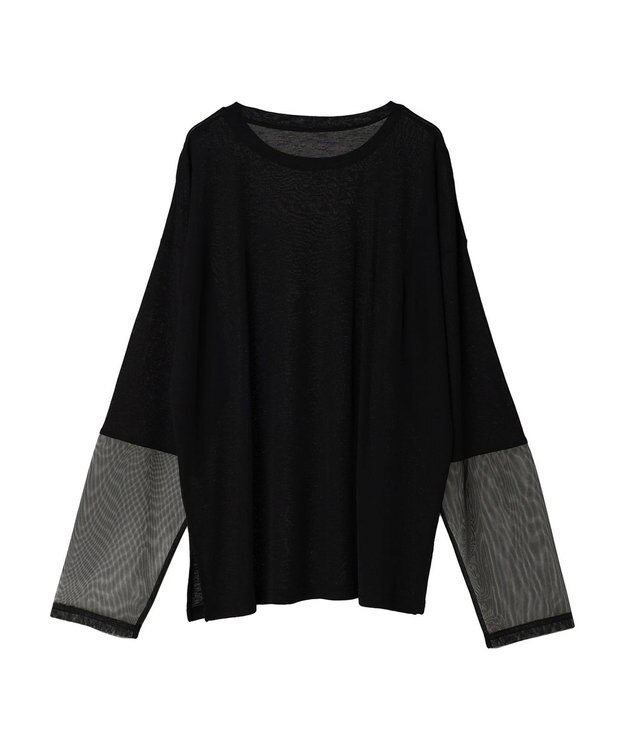 Green Parks 袖チュールドッキングシアープルオーバー Black