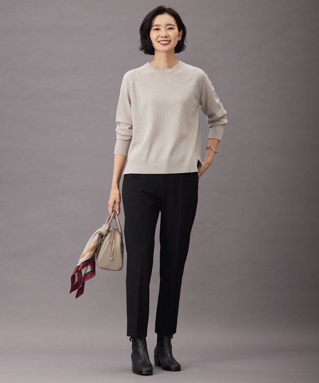 J.PRESS LADIES L 【洗える】SEMI WORSTED WOOL クルーネック ニット ベージュ系