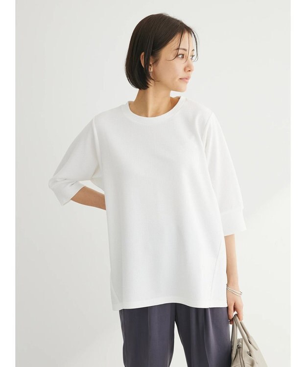 Green Parks ぽこぽこ７分袖カットプルオーバー Off White