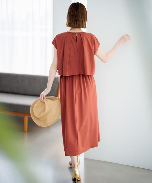 23区 【洗える】ドライコットンジャージー レイヤードワンピース テラコッタ系