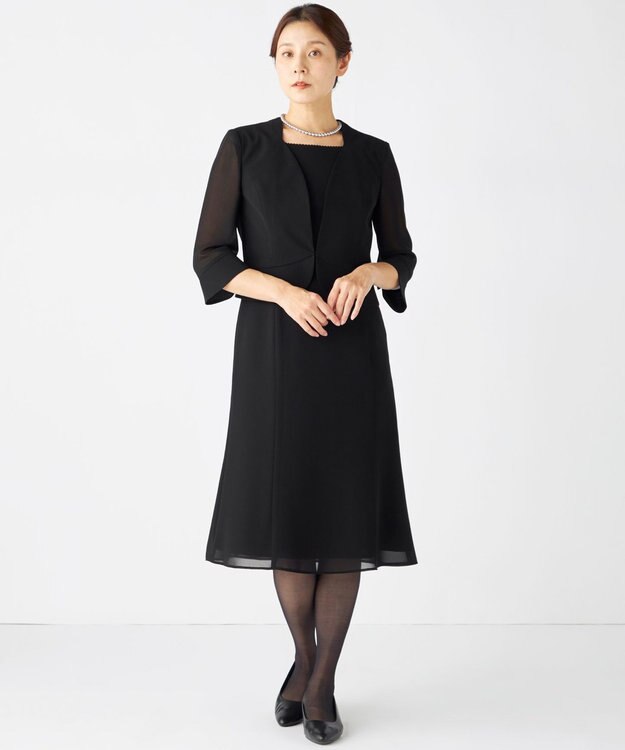 自由区 FORMAL 【洗える/着心地楽々】セオプラスエス ウォッシャブル ワンピース ブラック系