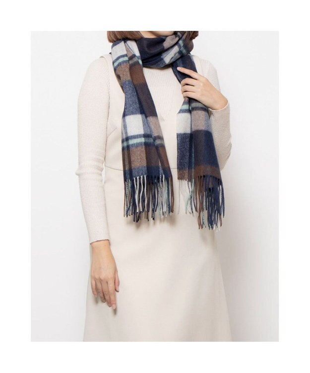 UNBILLION カシュネ cache nez / ウールチェックストール ネイビーミックス