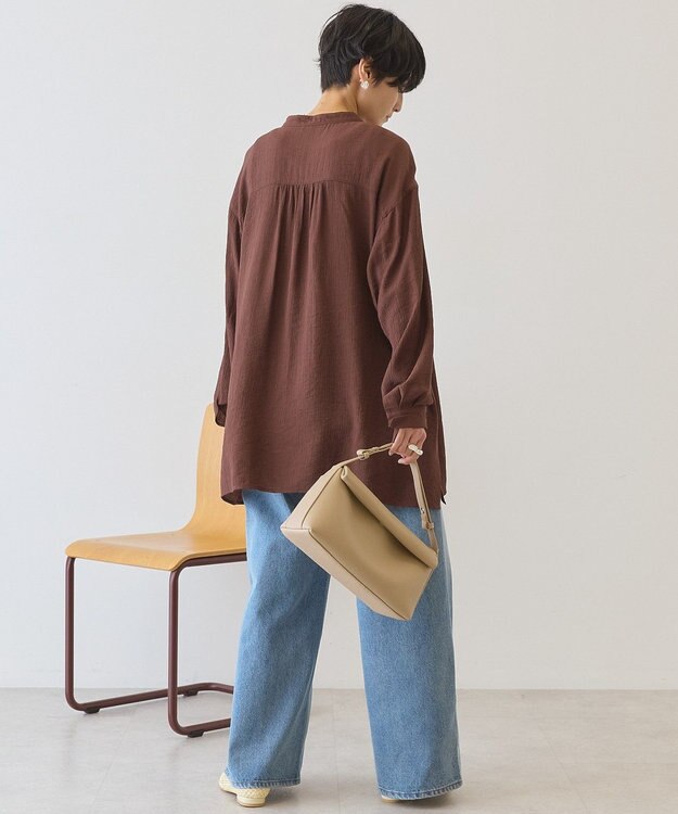 AMERICAN HOLIC 楊柳バンドカラーシャツ Brown