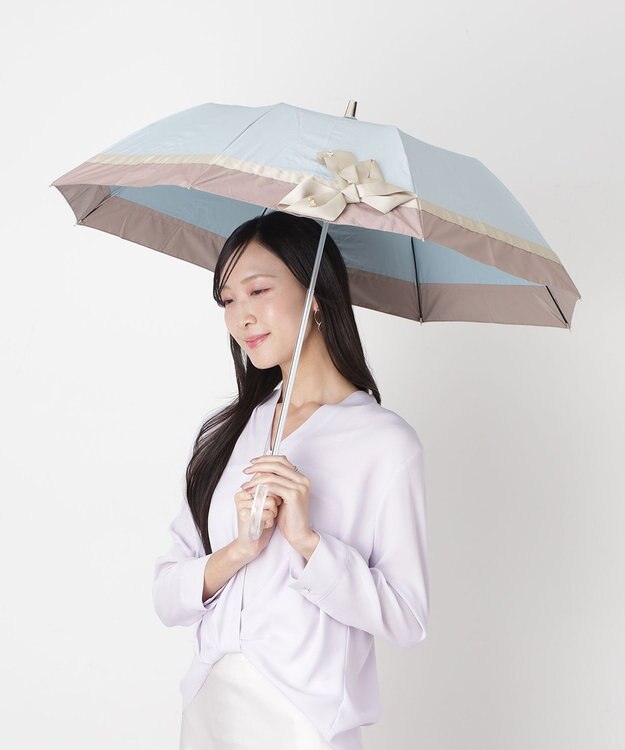 MOONBAT 【遮光/晴雨兼用日傘】LANVIN en Bleu (ランバン オン ブルー)ビジューリボン 遮熱 UV 折りたたみ傘 楽折 ミントグリーン