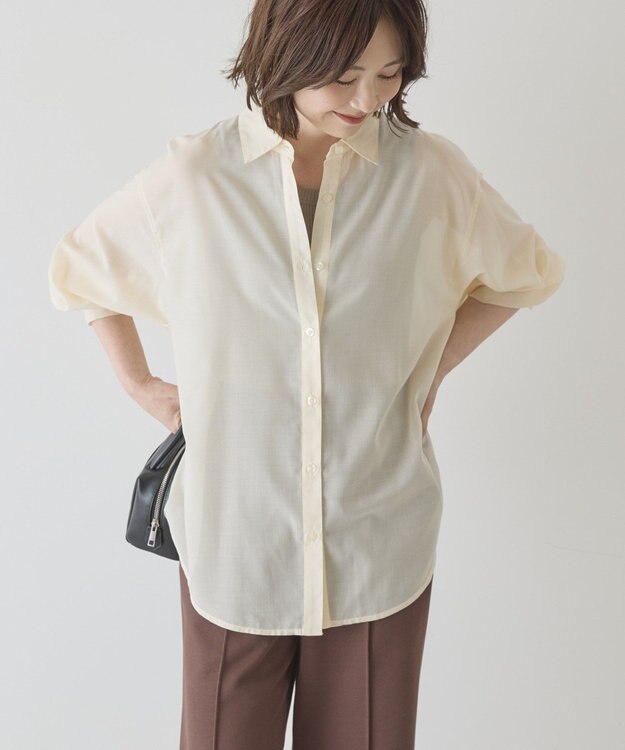 AMERICAN HOLIC 【イージーケア】シアーラウンドシャツ Light Yellow
