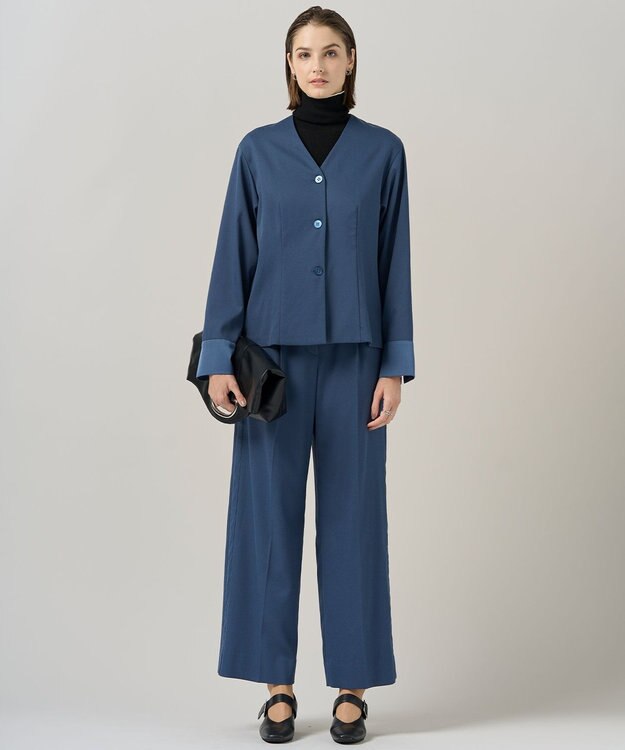 ICB L 【裏起毛】 ウォームサテン ワイドストレートパンツ ブルーグレー系