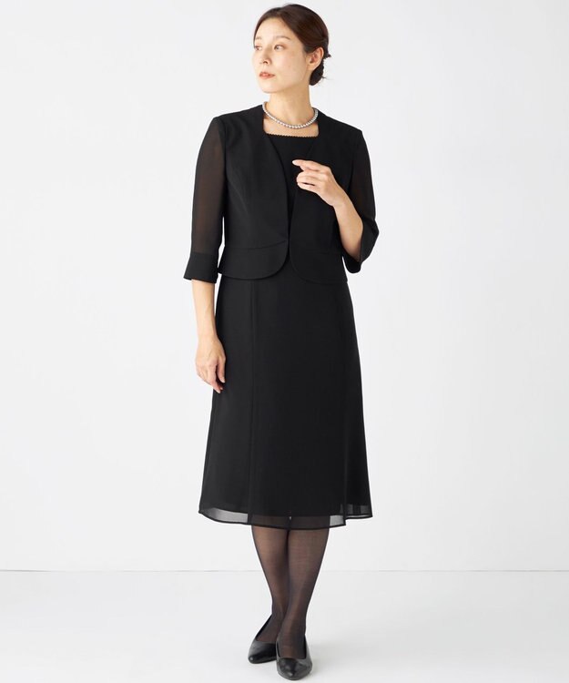 自由区 FORMAL 【洗える/着心地楽々】セオプラスエス ウォッシャブル ワンピース ブラック系