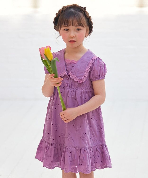 ANY KIDS エンブロイダリー レース ワンピース ラベンダー
