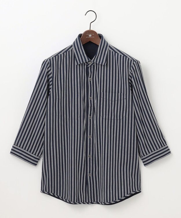 JOSEPH ABBOUD 【キングサイズ・オーガニックコットン/サスティナブル】JOE COTTON プリッセリバー リバーシブル シャツ ネイビー系1