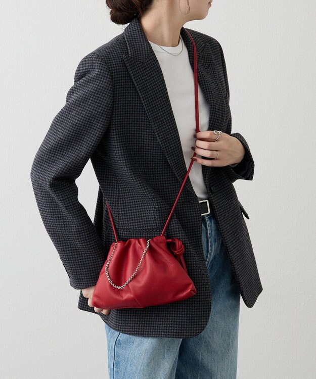 russet レザー巾着ミニショルダーバッグ(CE-1637) Red