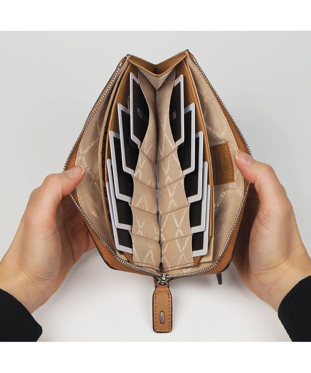 PELLE BORSA メッシュL字ファスナーコンパクト長財布 Chrono Weave クロノウィーブ 5843 キャメル