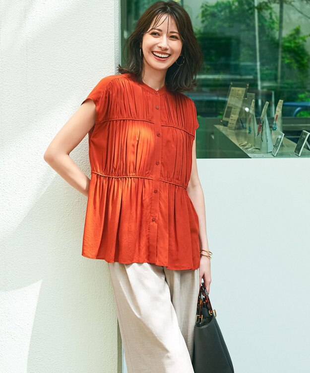 23区 S 【接触冷感/WEB&一部店舗限定】レーヨンスパローン ティアード ブラウス テラコッタ系