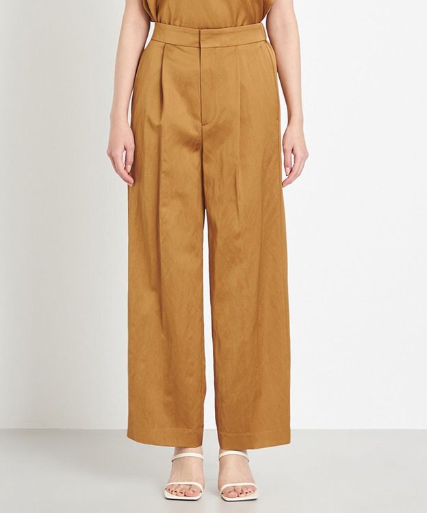 NAVE 【ReNAVE 洗える】グロスサテン パンツ キャメル系