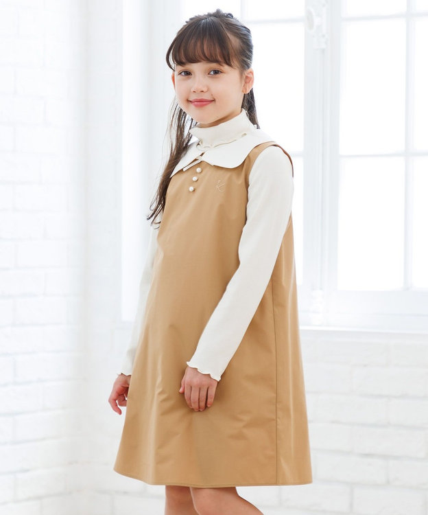 組曲 KIDS 【150-160㎝】カーブカラー ワンピース ベージュ