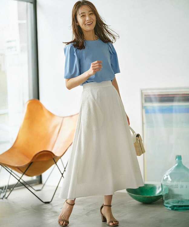 組曲 L ステッチストライプドビー フレアスカート アイボリー系