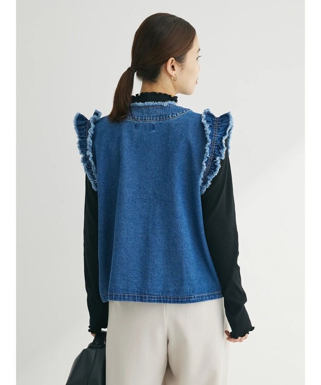 Green Parks ・Ｄｏｕｂｌｅ　Ｆｌａｇｓショルダーフリルデニムベスト Indigo