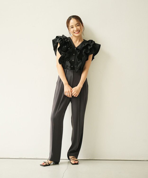 #Newans ラッフルフリルブラウス ブラック