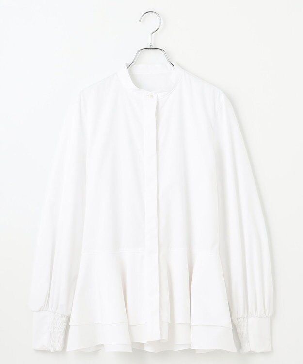 #Newans 【シワになりにくい/洗濯機可能】ダブルフリルヘムシャツ ホワイト