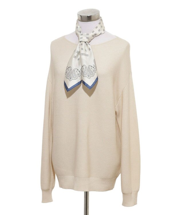 MOONBAT 【シルク100%】MACKINTOSH PHILOSOPHY(マッキントッシュ フィロソフィー）幾何柄 シルクプリントスカーフ 日本製 68cm×68cm UV対策 オフホワイト