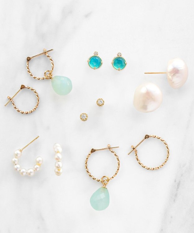 TOCCA 【WEB限定】LEGAME PIERCED EARRINGS L K10 天然石 ピアス L シーブルーカルセドニー