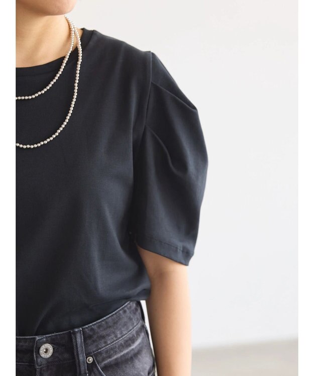 AMERICAN HOLIC 接触冷感タックスリーブ５分袖カットプルオーバー Black