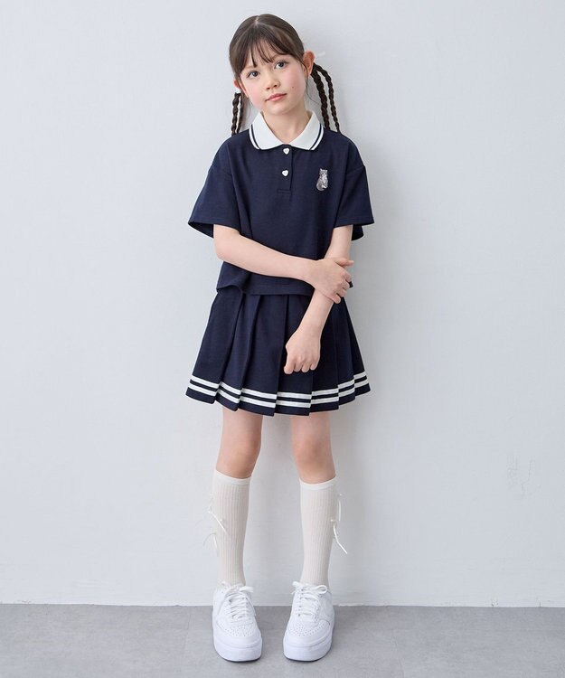 ANY KIDS 【洗濯機可能/吸汗速乾】ドライタッチ ショート丈ポロシャツ ネイビー