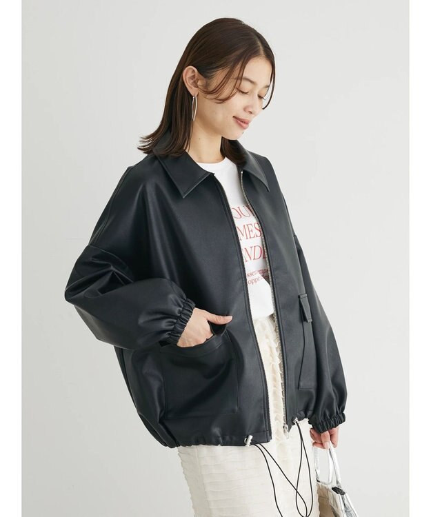 Green Parks ・ＥＬＥＮＣＡＲＥ　ＤＵＥ　合皮ステンカラーブルゾン