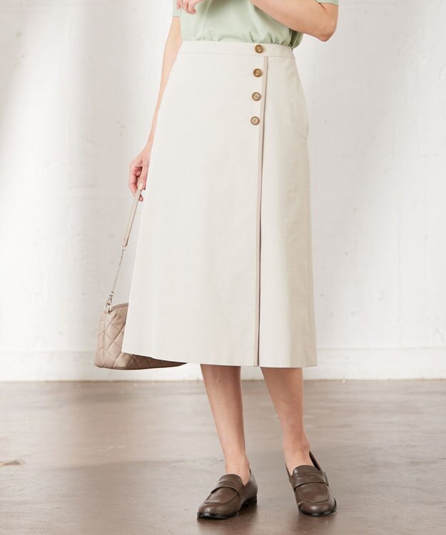 J.PRESS LADIES 【洗える・吸水速乾・接触冷感】リネンツイル スカート アイボリー系