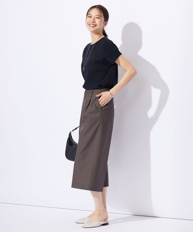 J.PRESS LADIES S 【洗える】ソフトシャンブレー ワイド パンツ スレート系