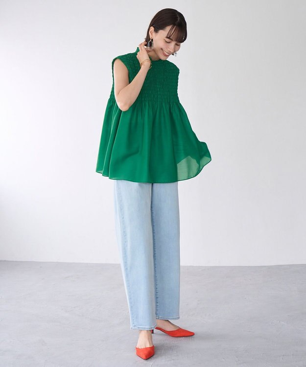 UNFILO 【WEB限定】シアーシャーリングブラウス グリーン