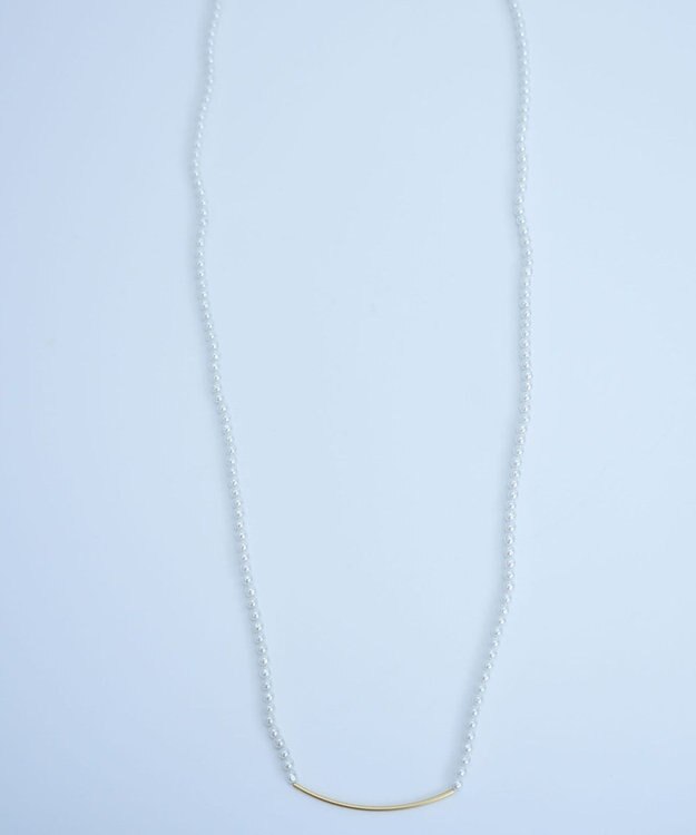 monshiro 【2WAY/ヴィンテージパール】ラインバーグラスパールロング ネックレス ホワイト×ゴールド