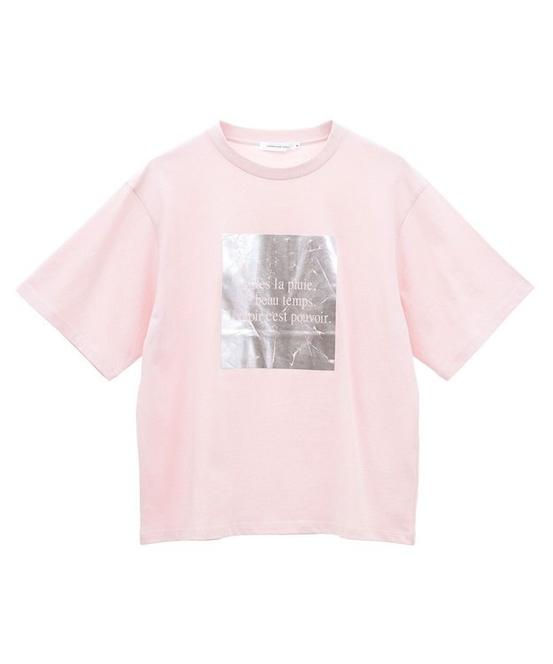 AMERICAN HOLIC ボックスロゴ箔プリントＴシャツ Pink
