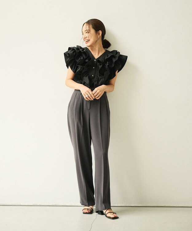 #Newans ラッフルフリルブラウス ブラック
