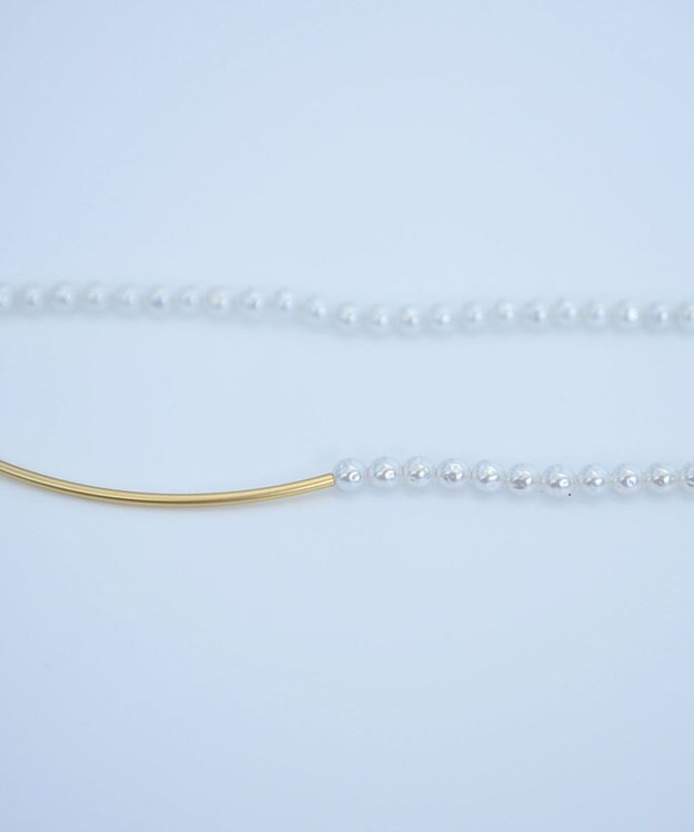 monshiro 【2WAY/ヴィンテージパール】ラインバーグラスパールロング ネックレス ホワイト×ゴールド