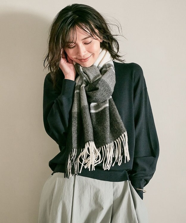 23区 カシミヤ マフラー ベージュ×ライトグレー