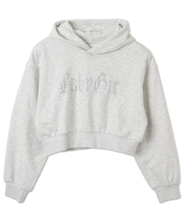 WEGO ラインストーンショートプルパーカー ライトグレー