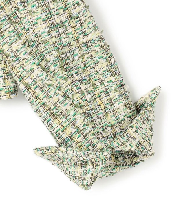 BEIGE， TEASEL / ノーカラーツイードショートジャケット GREEN MIX